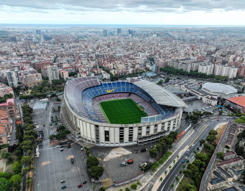 Aerial view of Camp Nou stadium in Barcelona, Spain
