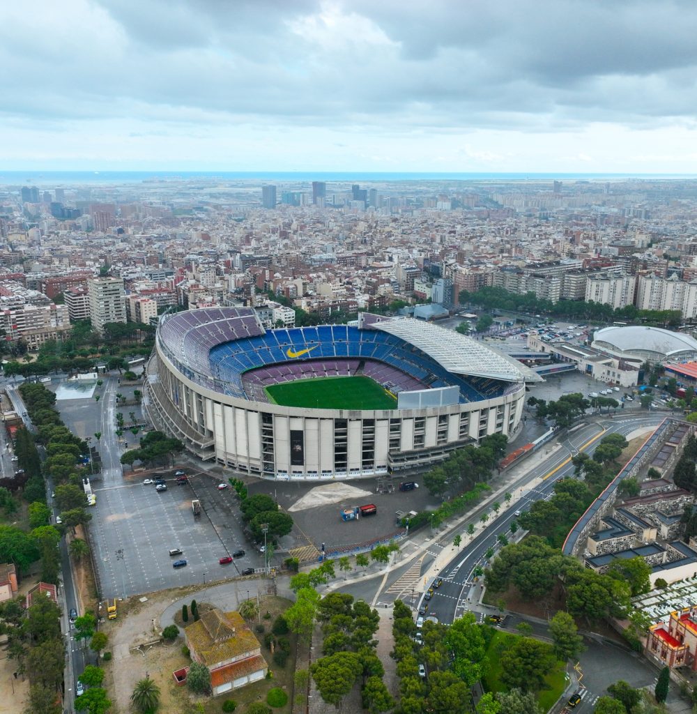 Aerial view of Camp Nou stadium in Barcelona, Spain